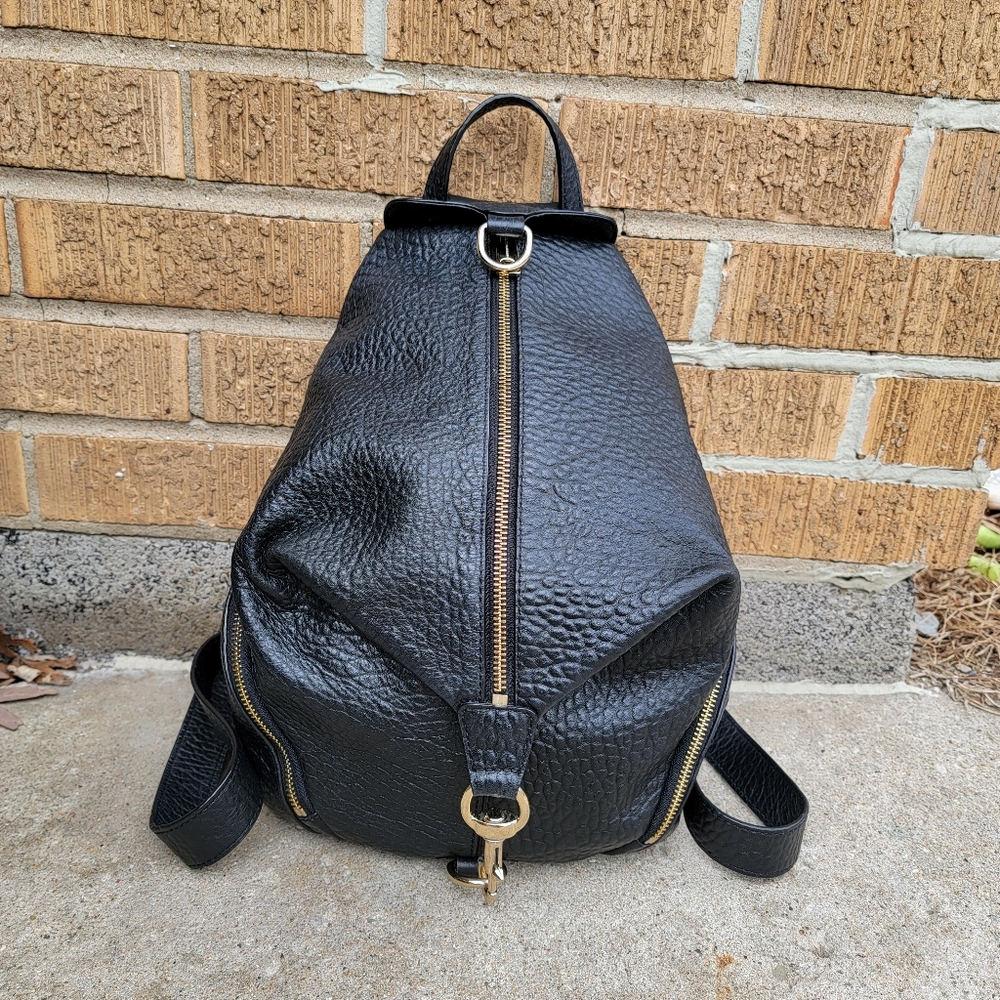 Rebecca Minkoff Julian Black Pebble Leather Clip Backpack